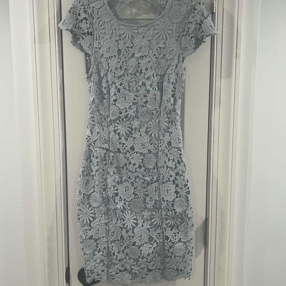 Lulu's Floral Lace Midi Dress - Soft Blue